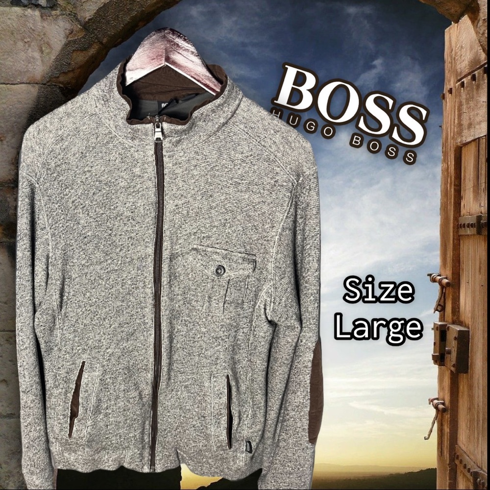 Hugo Boss Sweater Jacket Full Zip Heathered Brown Size Large Regular Fit